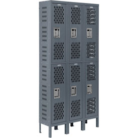 Global Industrial 493150GY Heavy Duty Ventilated Steel Locker Double Tier, 3-Wide, Unassembled, Gray - 12 x 15 x 36 in -  GLOBAL INDUSTRIES