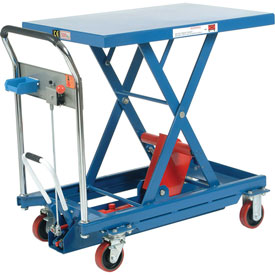Best Value Mobile Scissor Lift Table with Hook-on Bin - Blue - 35 x 23 in.