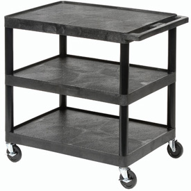 HE34-B Black Plastic Shelf Truck - 3 Shelves, 24 x 18 x 32.5 in.