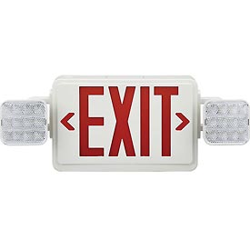 Global Industrial JLEC2RW Combo LED Emergency Exit Sign, Red Letters with Battery Backup, Ceiling & Wall Mount