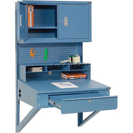 Shop Desk Wall Mount with Pigeonhole Compartments & Cabinet Riser - Blue - 34.5 x 30 in.