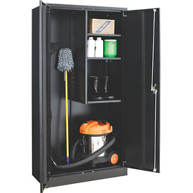 Janitorial Storage Cabinet - Black - 36 x 18 x 72 in. - Durable Steel