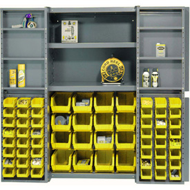 Bin Cabinet Deep Door with 64 Yellow Bins - Gray - 38 x 24 x 72 in.