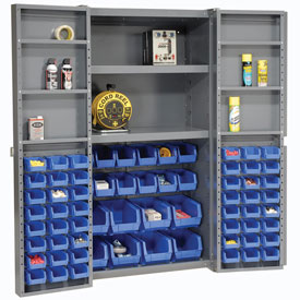 Bin Cabinet Deep Door with 68 Blue Bins - Gray - 38 x 24 x 72 in.