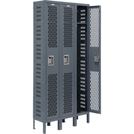 Single Tier Heavy Duty Ventilated Steel Locker with 3-Wide - Unassembled - Gray - 12 x 18 x 72 in.
