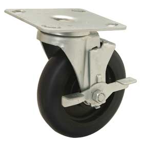 Global Industrial 585353 Medium Duty Swivel Plate Caster with Brake 5 in. Polyurethane Wheel, 250 lbs