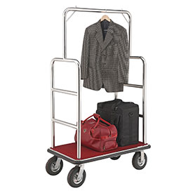Global Industrial 985117SL Silver Stainless Steel Bellman Cart Straight Uprights 8 in. Pneumatic Casters, Red