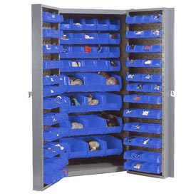 Bin Cabinet Deep Door with 132 Blue Bins - Gray