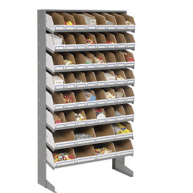 Floor Bin Rack with 56 Corrugated Bins - Gray