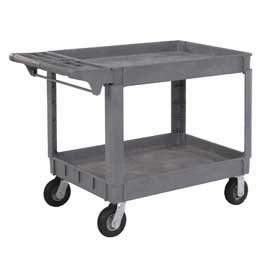 Large Deluxe 2 Shelf Plastic Utility & Service Cart 6 in. Pneumatic Casters - Gray