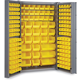 Picture of Durham Manufacturing DC48-176-95G 48 x 24 x 72 in. Bin Cabinet Deep Door with 176 Yellow Bins&#44; 16 gauge All-Welded Cabinet&#44; Gray