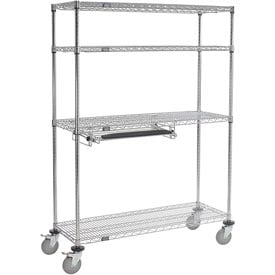 250114 4-Shelf Mobile Wire Computer LAN Workstation with Keyboard Tray, Chrome - 48 x 18 x 69 in.
