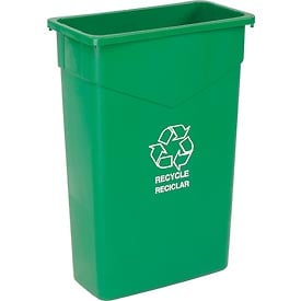 23 gal Rectangular Recycling Bin, Open Top, Green, Polyethylene (LLDPE), 1 Openings