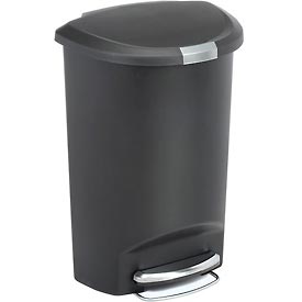 13 Gallon Semi-Round Plastic Step Can - Black - Durable Design - Silent Close