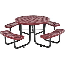 46 in. Round Expanded Metal Picnic Table - Red