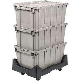 Attached Lid Shipping Container Gray with Dolly Combo - Gray