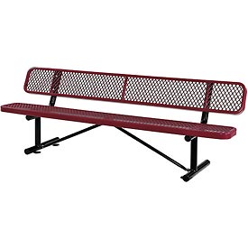 Metal Mesh Bench with Back Rest - Red - 96 in. - Durable Steel Design