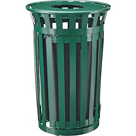 Outdoor Metal Slatted Waste Receptacle - Green - 36 Gallon - Durable Design
