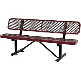 Expanded Metal Mesh Bench - Red - 72 in. - Back Rest - Durable Steel