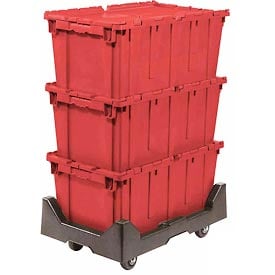 27.18 x 16.62 x 12.5 in. Attached Lid Shipping Container with Dolly Combo - Red
