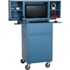 695429BLA Assembled Mobile Fold-Out Computer Security Cabinet, Blue