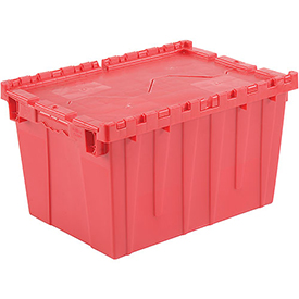Attached Lid Shipping Container, 21-7/8 in L, 15-1/4 in W, 12-7/8 in H, Plastic, Red