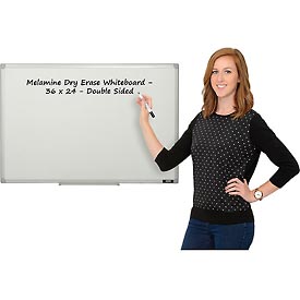 MA0312170MV 36 x 24 in. Double Sided Melamine Dry Erase Whiteboard, White