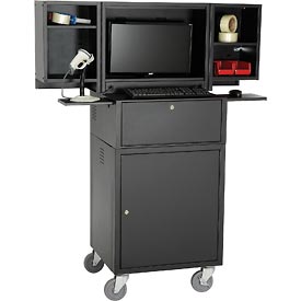 695429BKA Assembled Mobile Fold-Out Computer Security Cabinet, Black