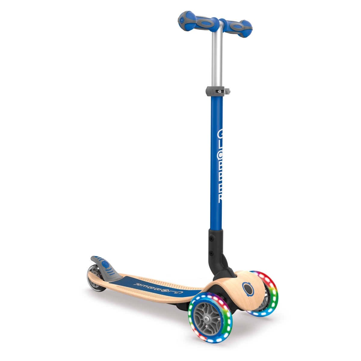 Picture of Globber 436-100 Primo Foldable Wood Scooter with Lights&#44; Navy Blue