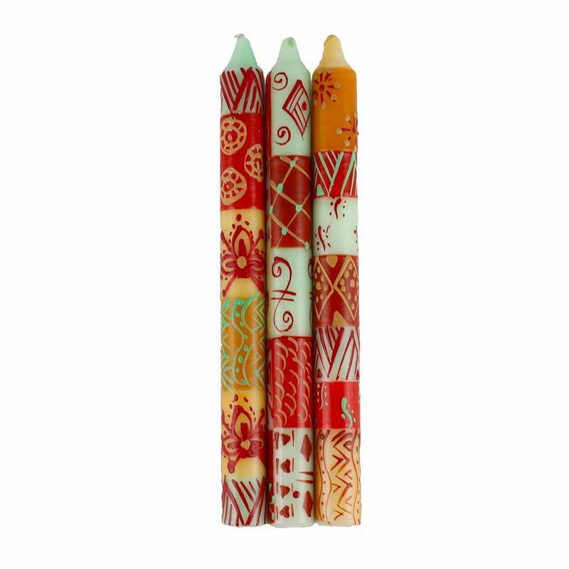 PCGB1OWO Handmade & Fair Trade Hand Painted Candles in Owoduni Design with Three Tapers