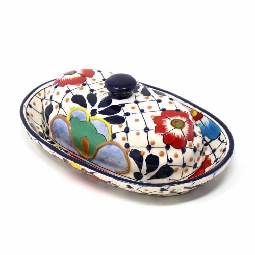 Picture of Encantada MC129D Handmade Pottery Butter Dish&#44; Dots & Flowers