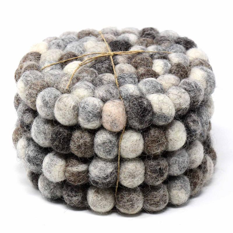 Picture of Global Groove GLG50053-01S-S4 Hand Crafted Felt Ball Coasters, Unicolor Grey - Set of 4