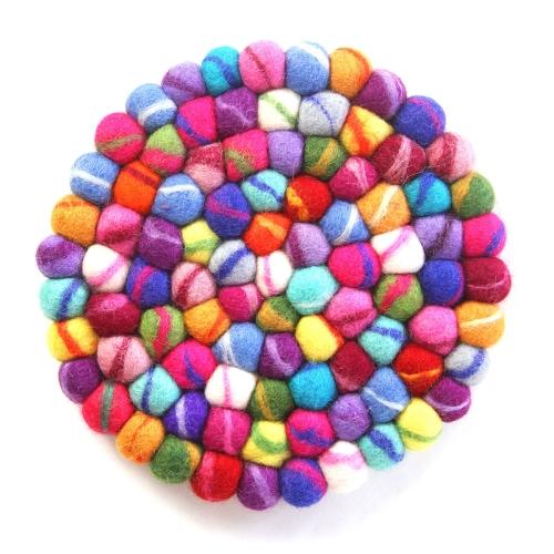 Picture of Global Groove GLG50053-02L Hand Crafted Felt Ball Trivets, Round - Rainbow