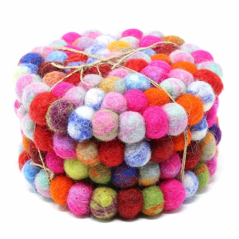 Picture of Global Groove GLG50053-02S-S4 Hand Crafted Felt Ball Coasters, Rainbow - Set of 4