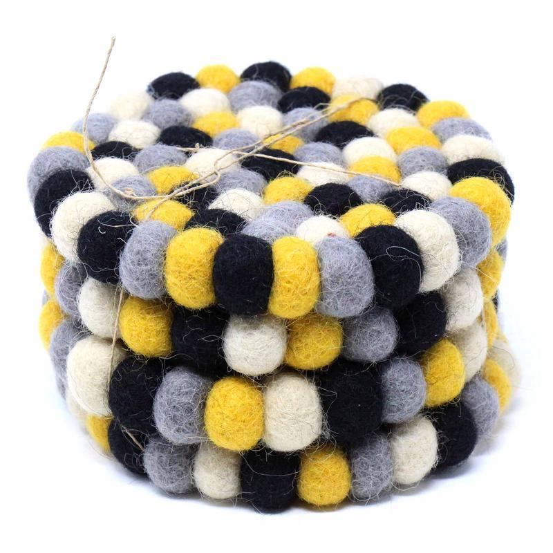 Picture of Global Groove GLG50057-01S-S4 Hand Crafted Felt Ball Coasters, Mustard - Set of 4
