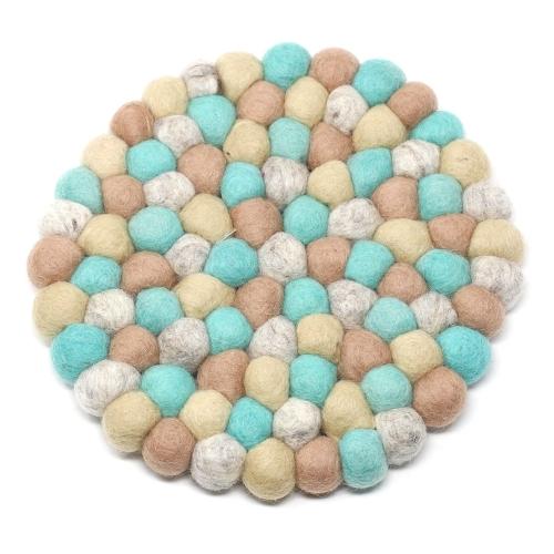 GLG50057-02L Hand Crafted Felt Ball Trivets, Round - Sky