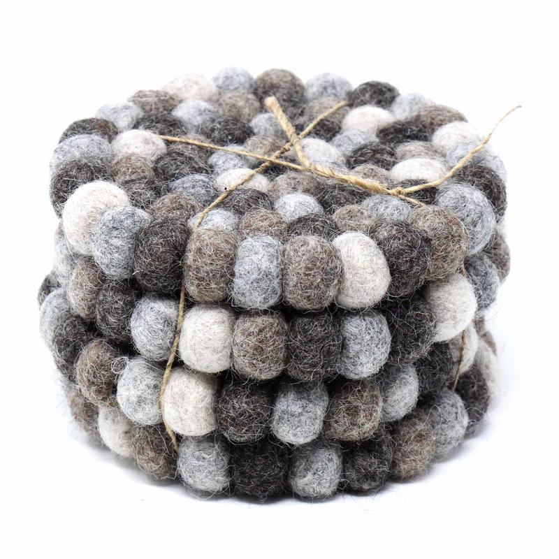 Picture of Global Groove GLG50057-03S-S4 Hand Crafted Felt Ball Coasters, Multicolor Greys - Set of 4