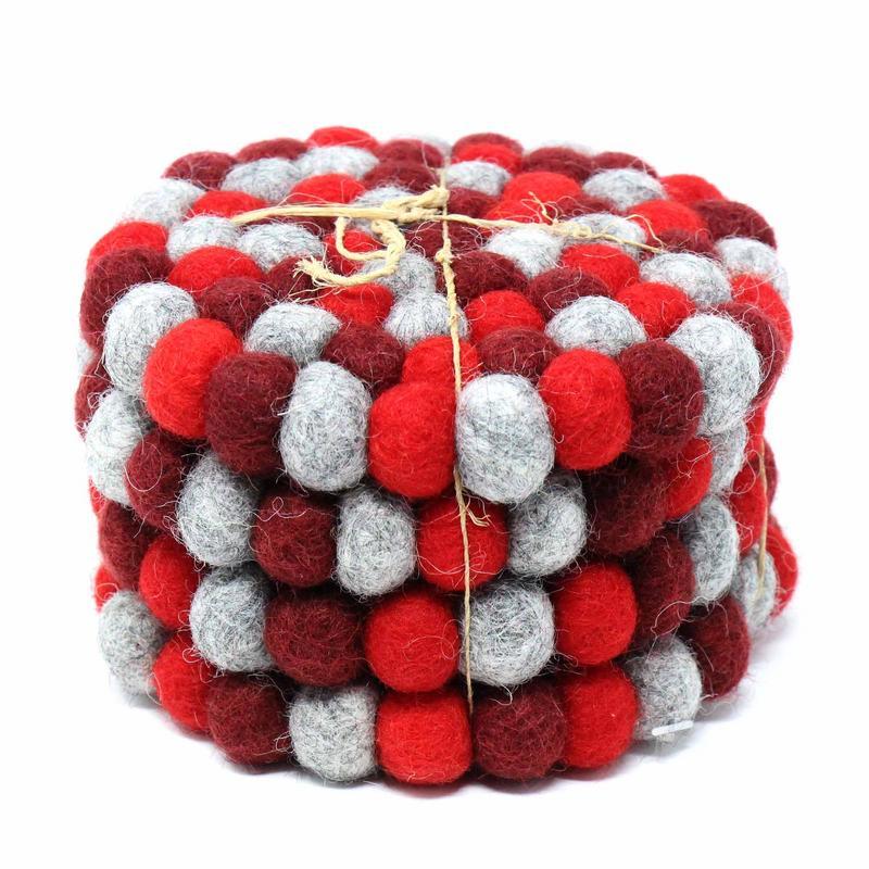 Picture of Global Groove GLG50058-01S-S4 Hand Crafted Felt Ball Coasters, Chakra Red - Set of 4