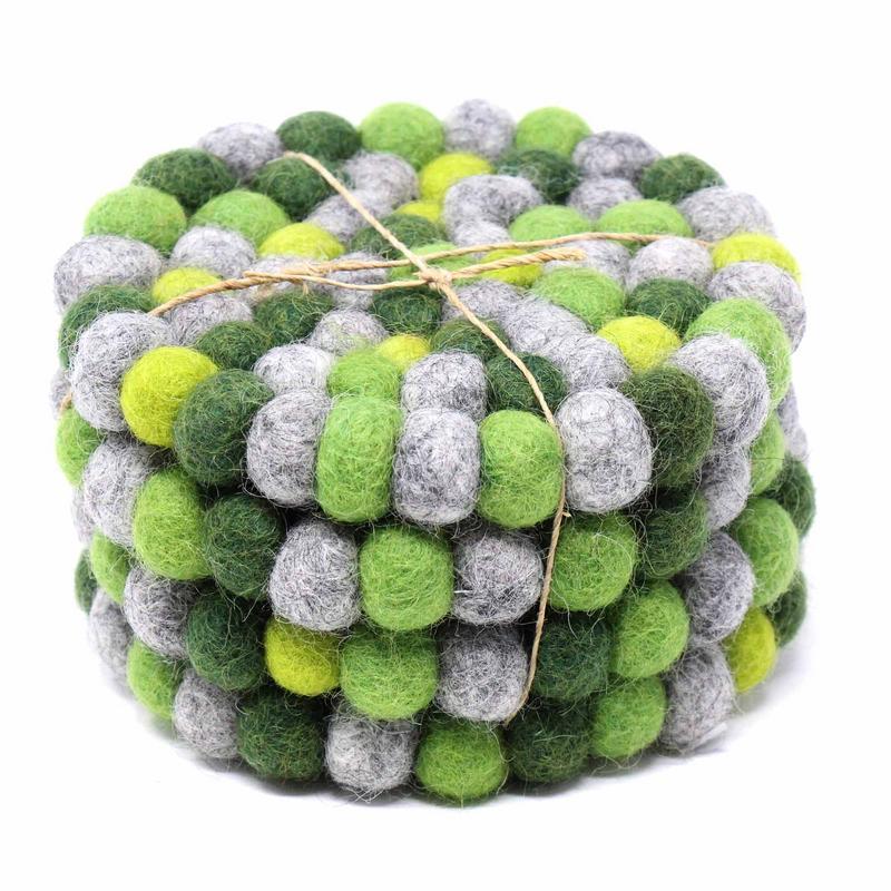 Picture of Global Groove GLG50058-04S-S4 Hand Crafted Felt Ball Coasters, Chakra Green - Set of 4