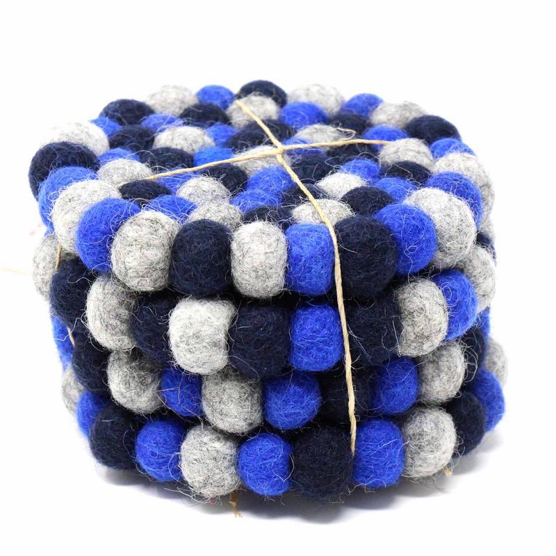 Picture of Global Groove GLG50058-06S-S4 Hand Crafted Felt Ball Coasters, Chakra Dark Blue - Set of 4