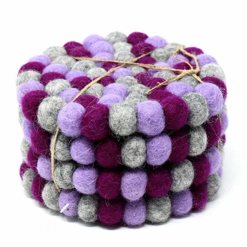 Picture of Global Groove GLG50058-07S-S4 Hand Crafted Felt Ball Coasters, Chakra Purple - Set of 4