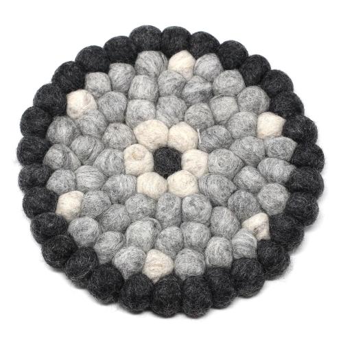 Picture of Global Groove GLG50059-04L Hand Crafted Felt Ball Trivets, Round Flower Design - Black & Grey