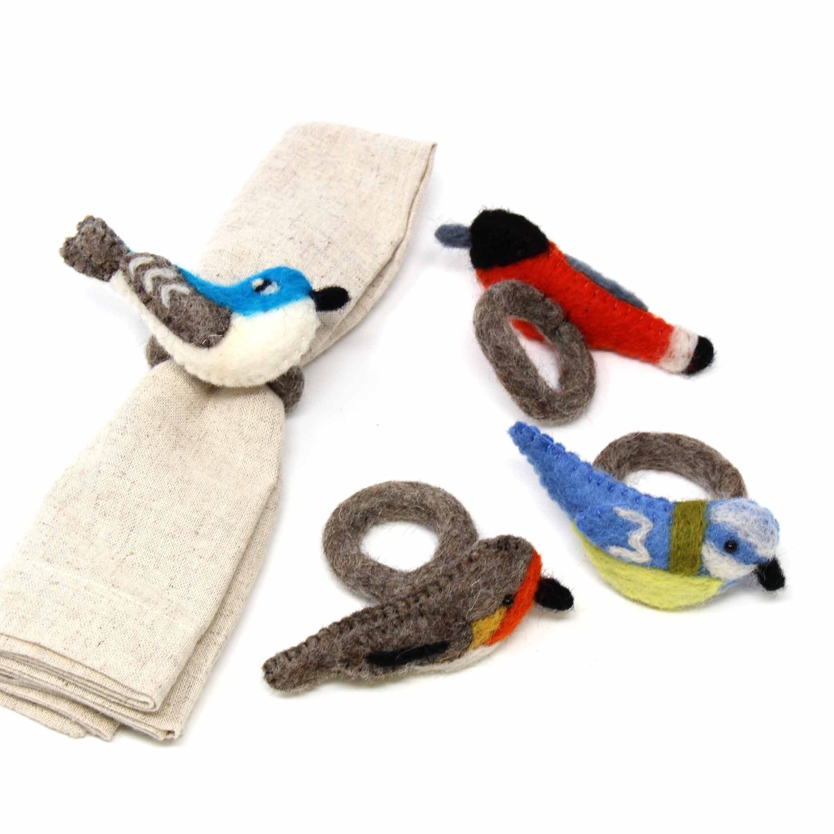 Picture of Global Groove GLG7002X-K4-A Hand-Felted Bird Napkin Rings&#44; Assorted Color - Set of 4