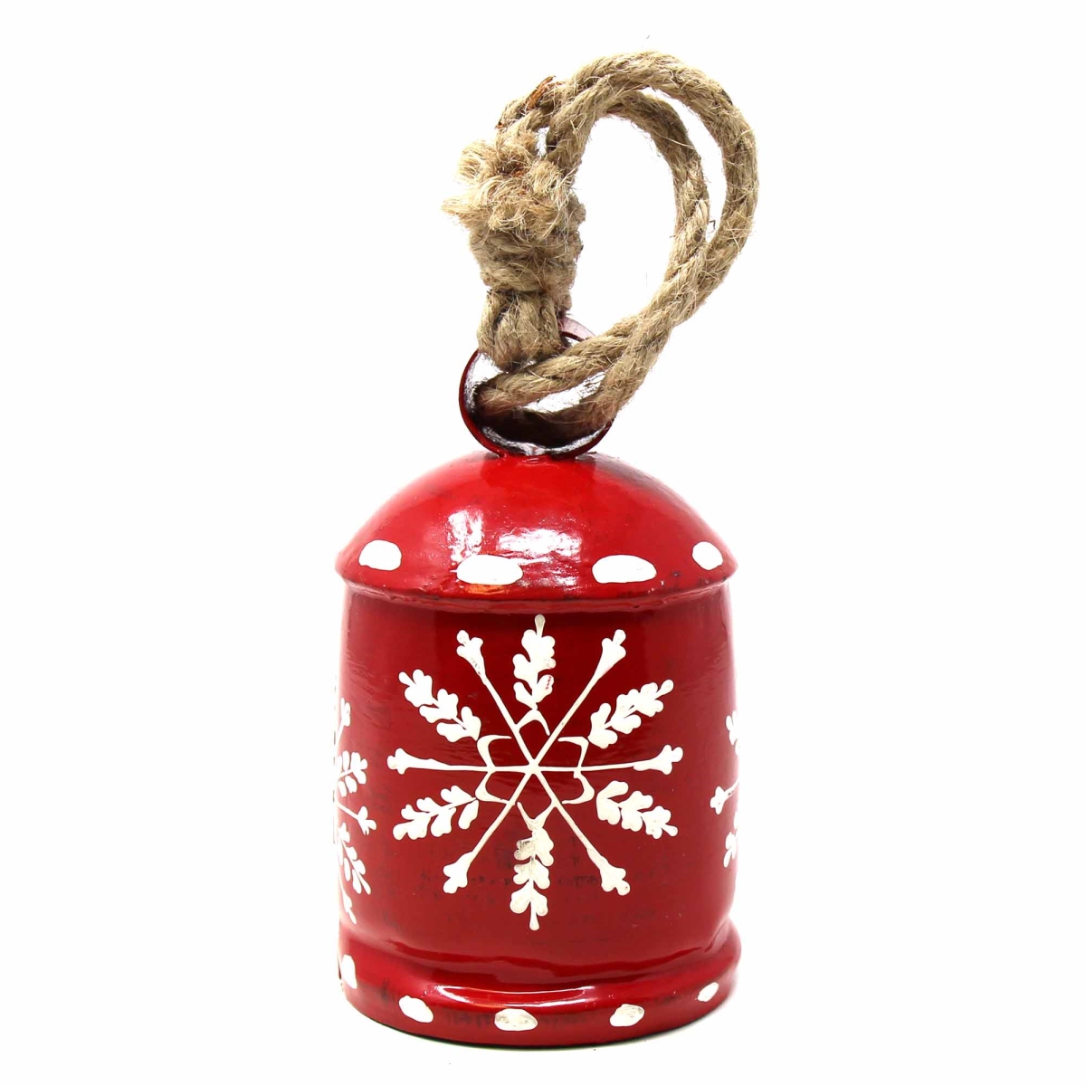 Rustic Snowflake Iron Hanging Bell - Red & White - 5.5in. Tall - Handcrafted
