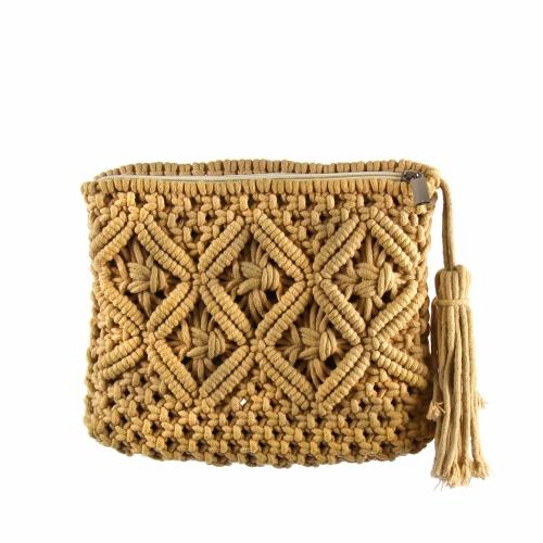 Picture of Beaurer Creations BCMC211 Tan Macrame Clutch with Tassel