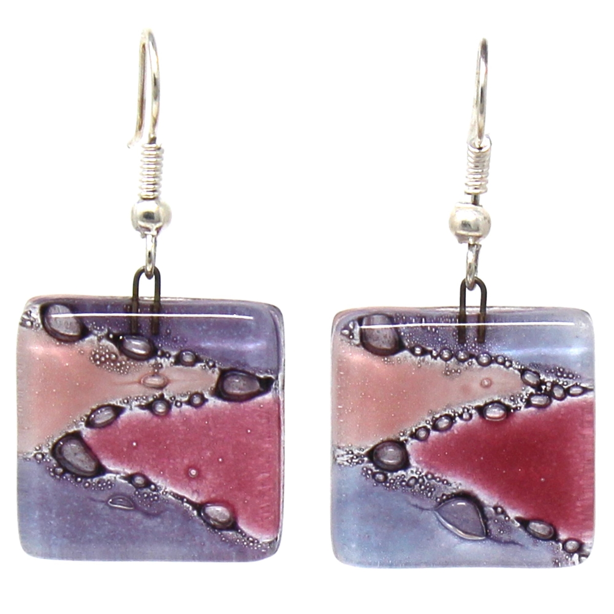 Picture of Calypso Glass CGJ6S-SZZ Square Glass Dangle Earrings&#44; Zig Zag Purple & Pink - Tili Glass