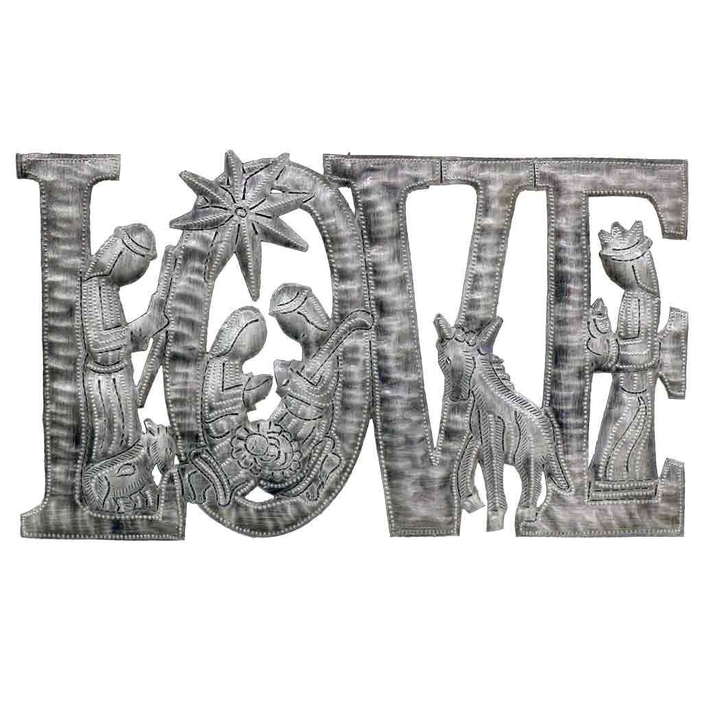 Picture of Croix Des Bouquets HMDH184 9 in. x 14 in. Love Metal Art with Nativity Scene Handmade & Fair Trade