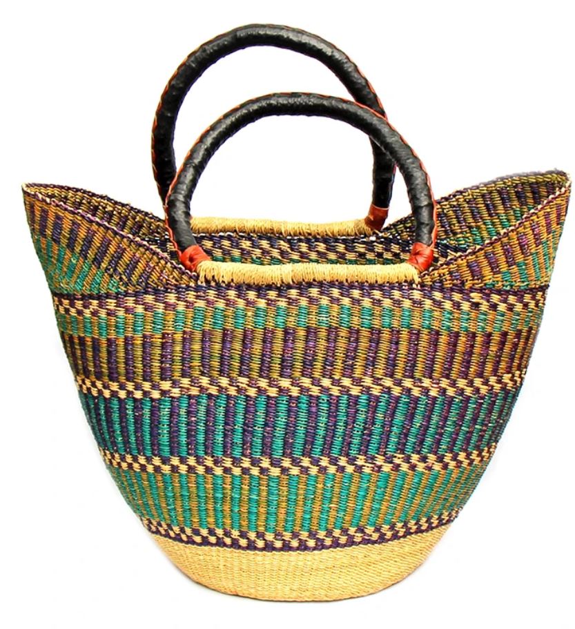 Picture of Gitzell GZBOVULT1-DS 18 in. Mixed Colors with Leather Handle Bolga Tote Basket