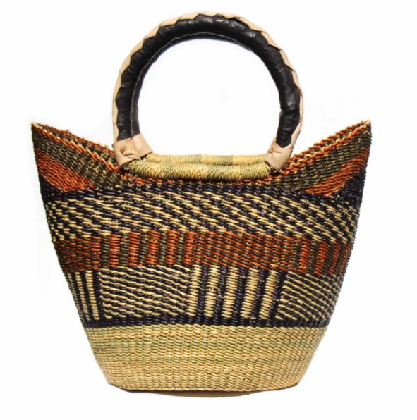GZBOVUST1-DS 14 in. Bolga Tote Neutrals with Leather Handle