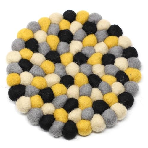 GLG50057-01L Round Hand Crafted Felt Ball Trivets from Nepal - Mustard
